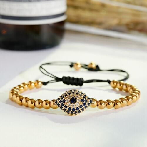 Charm Blue Zircon Evil Eye Chains Bracelets Men Classic Copper Beads Bracelets Bangles Homme Gift For Women