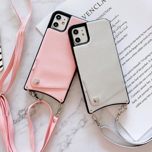 Leather Case For iPhone 11 Pro Max X XR 6 6s 7 8 Plus Phone Case Shoulder Bag Case For iPhone XS Max SE 2020 Wallet Cover Strap