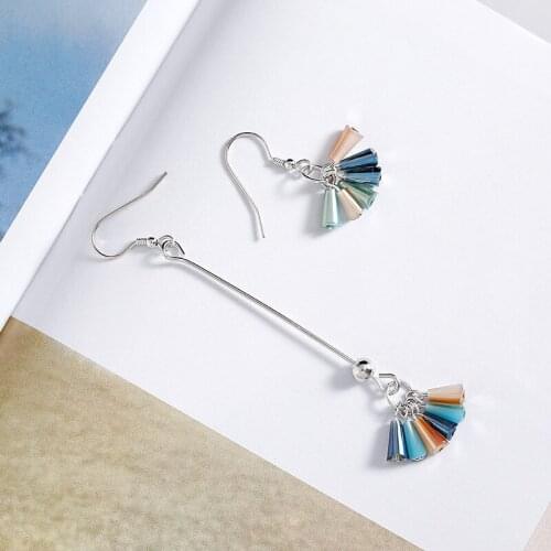 Color Tassel Drop Earrings For Women Long Geometric Crystal Korea Fashion Punk Temperament Lady Girlfriend Gift Jewelry BOYULIGE