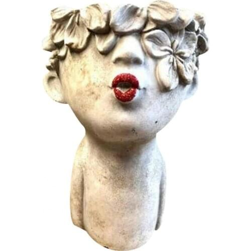 Flower Pot Abstract Handmade Resin Durable Wear-rust Human Head Shape Vase for Succulent Plant Flowers Vase Home Decoration