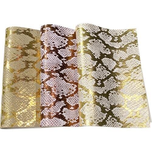 Snake Skin Design Pattern Bronzing Vinyl PU Faux Leather Fabric Sheet for Making Shoe/Bag/DIY Accessories/Wallpaper