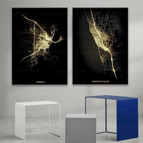 World City Map Missoula,Cardiff-By-The-Sea Traffic Highway Light Canvas Decorative Painting Poster Corridor Study Art