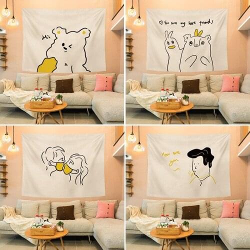 Simple Line Tapestry White Wall Hanging Tapestry Abstrat Line Wall Decor Bedspread Boho Yoga Mat Picnic Sun and Moon Cloth Home