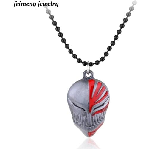 Hot Anime Bleach Antique Tin Metal Necklace Kurosaki Mask Logo Pendant Cosplay Accessories Jewelry Beads Necklace Wholesale 1pc