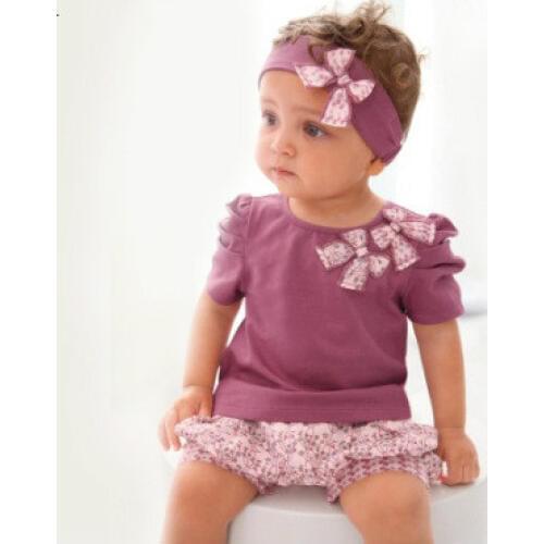 China Clothing Factories Girl Summer Clothing Set Purple Girls Kerst Baby Tops+short+headband Purple 3pcs