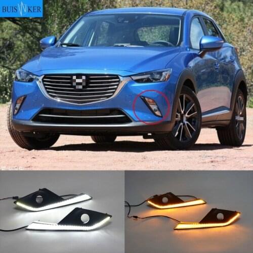 2PCS Yellow Turn Signal Function Waterproof Car DRL LED Daytime Running Light For Mazda CX-3 CX3 2015 2016 2017 2018