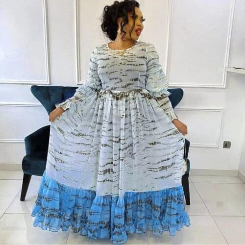 African Dresses for Women 2021 Summer African Women Long Sleeve Printing Plus Size Long Dress African Clothes