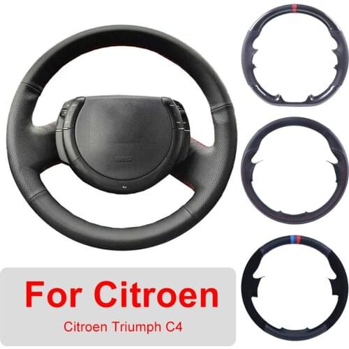 DIY Leather Hand Sewing Car Steering Wheel Cover For Citroen Triumph C4 2005-2010 Auto Interior Customized Steering Wheel Wrap