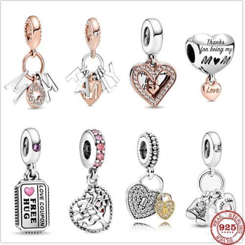 New 925 Sterling Silver Mum Family Letters Love Coupon lock Pendant DIY fine beads Fit Original Pandora Charm Bracelet Jewelry