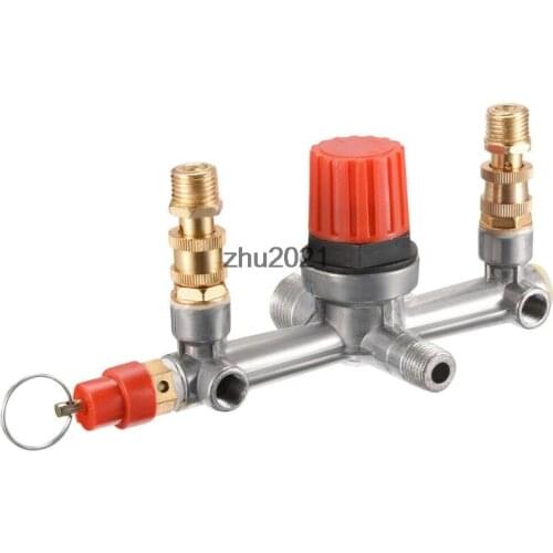 Metal Air Compressor Double Outlet Tube Pressure Regulator Valve Switch Fitting