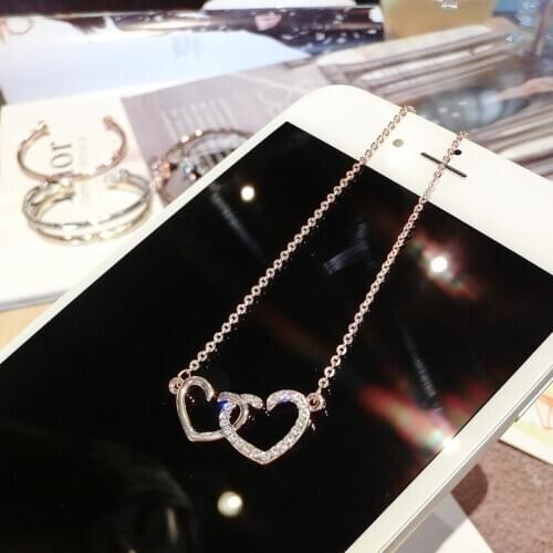 Sweet Double Heart Necklaces Pendants For Women 925 Sterling Silver Cubic Zirconia Bridal Wedding Chokers Necklace Jewelry Gift