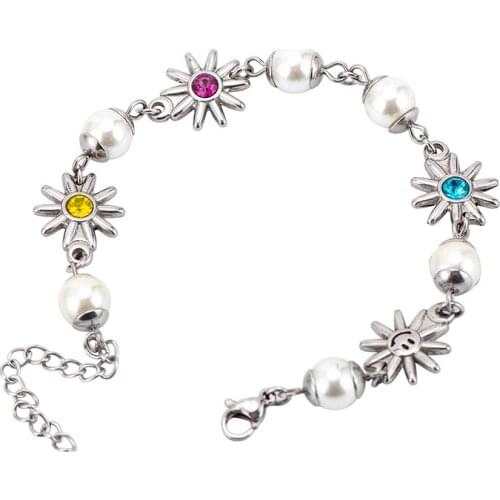 Fashion Pearl Bracelet Colorful Glaring Zircon Hand Jewelry Flower Chain Bracelets For Women And Men