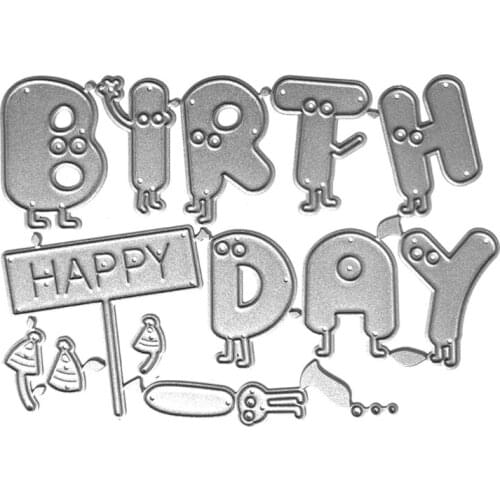 69HC Cartoon Happy Birthday Carbon Steel Cutting Dies DIY Scrapbooking Photo Album Embossing Paper Cards Making Stencil Decor