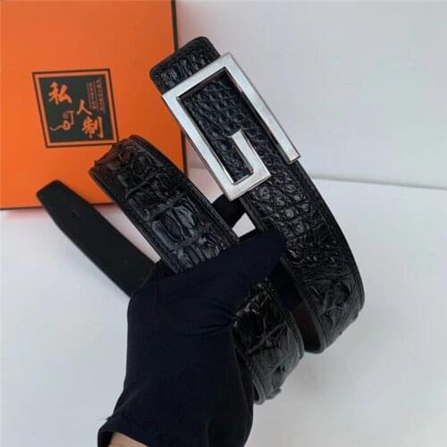 Authentic Exotic Crocodile Skin Steel Pin Buckle Mens Waist Strap Genuine Real True Alligator Leather Male Black Belts