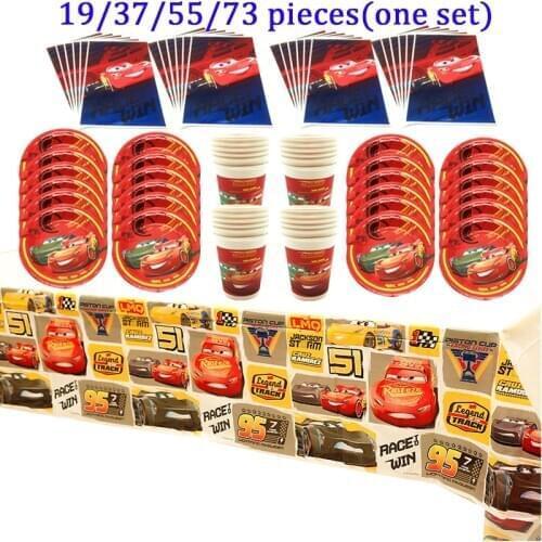 Car Birthday Party Set Disney Cars Theme Party Supplies Paper Cup Plates Tableware Candy Gift Bags Wedding Party Baby Tablecloth