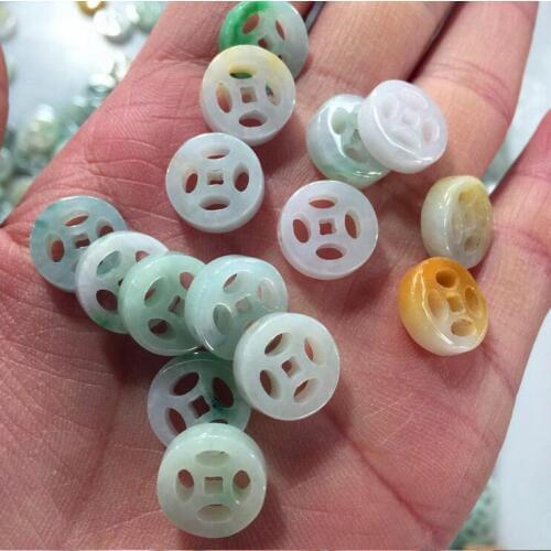 Natural authentic Burmese jadeite a goods green and white transport Beads Bead Road Road Tong jade Beads DIY Bead Bracelet