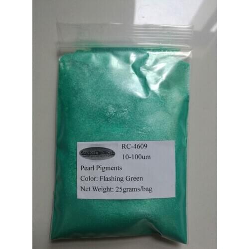 Natural mica pearl effect pigments powder RC-4609 flasing green 25 grams/bag for paints cosmetics