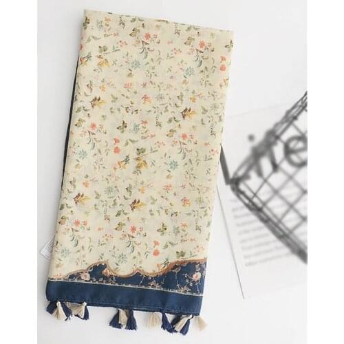 2020 Luxury Brand Silk Scarves Women Vintage Fringe Floral Pattern Satin Large Square Scarves Female Design 180x90cm Bandana