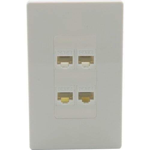 New Design 1 Gang No Screw Decorative Style 4 Ports CAT6 RJ45 Female To Female Wall Plate