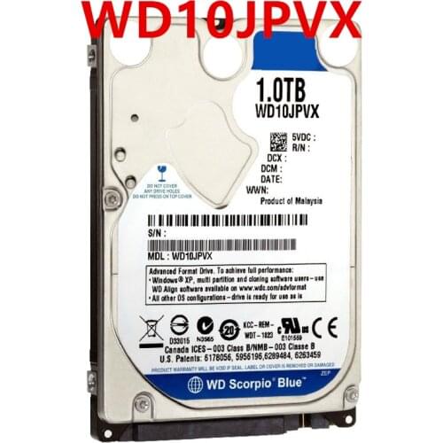 New Original HDD For WD 1TB 2.5" SATA 6 Gb/s 8MB 5400RPM 9.5MM For Internal Hard Disk For Notebook HDD For WD10JPVX
