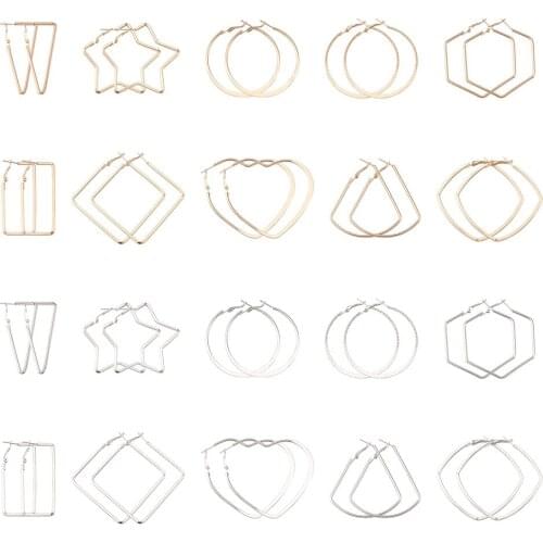 1Set Open Round Rectangle Square Heart Star Hexagon Triangle Fan Shape Beading Hoops Findings Components for DIY Earring Making