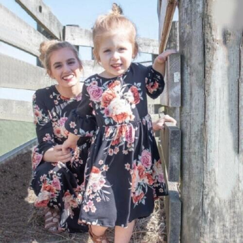 Family Matching Clothes Mother and Daughter girl Dresses Casual Short Sleeve Mommy And Me Clothes Floral Print Dresses clothing