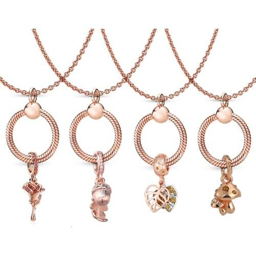 New Special O-shaped Women Necklace DIY Rose Flower Pendant Wedding Birthday Valentines Day Brand Necklace Gift Direct Delivery