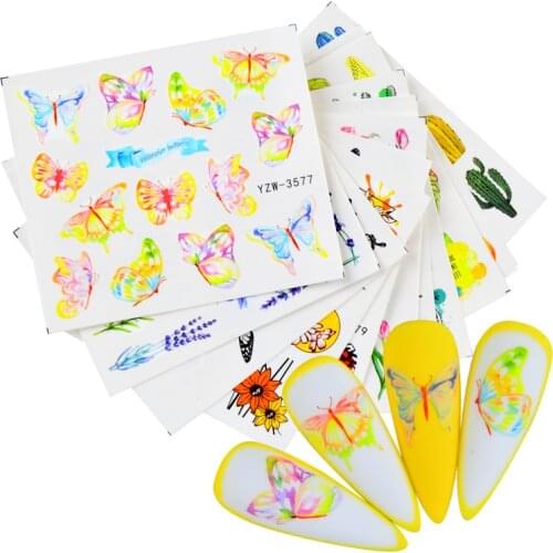 2021 Butterfly Animal Alphabet Water Transfer Sticker for Nails Valentines Manicure Decals Sliders Nail Art Decoration