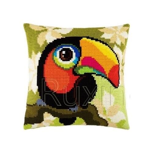 3D Latch Hook Pillow Animal Bird DIY Cross-Stitch Kit Cartoon Girl Embroidery Pattern Button Package Pillow