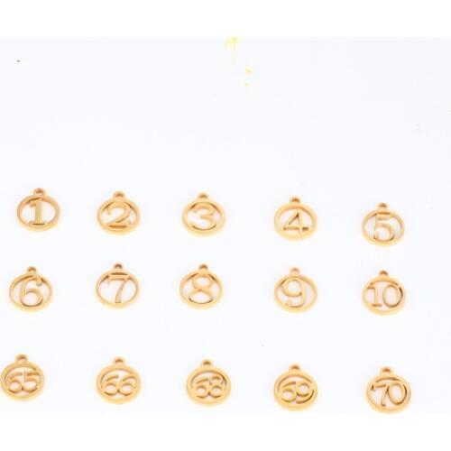 20PCS Gold Charm Dangle Jewelry Arabic Numeral 1-10, 65-70 Charms Stainless Steel DIY Charms Accessories Necklace Jewelry