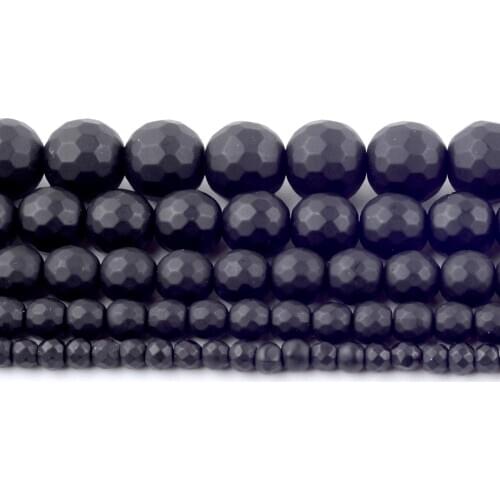 Natural Faceted Dull Polish Black Agates Onyx Beads Round Loose Spacer Beads For Jewelry Making 4/6/8/10/12mm Bracelet Handmade