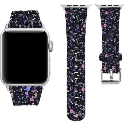 Shiny Glitter Power Iwatch Band For Apple Watch Series 6/5/4/3/2/1 Bracelet Strap 38mm 40mm 42mm 44mm Leather Bling Wristbands
