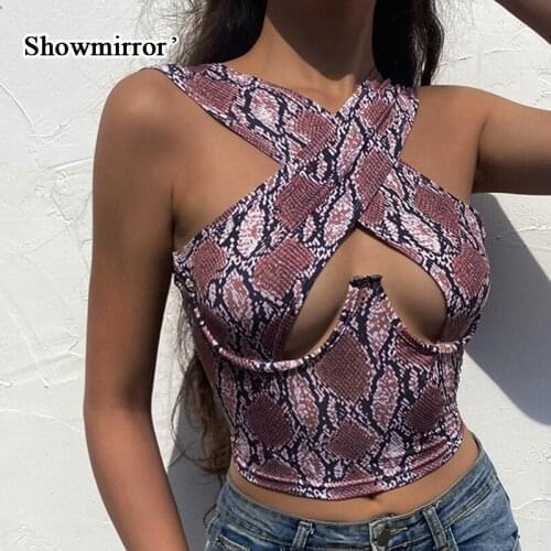 Showmirror Snake Print Halter Corset Crop Top Vest Women 2021 y2k Tops Female clothing Outfits Harajuku Gothic Bandage Tops