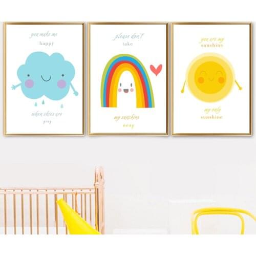 Cartoon Sun Moon Cloud Rainbow Poster Nordic Wall Art Print Canvas Painting Modular Pictures for Nursery Baby Kids Room Decor