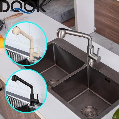 DQOK Brushed Nickel Kitchen Faucets Single Hole 360 Degree Swivel Pull Out Black Kitchen Sink Faucet Mixer Stainless Steel Tap