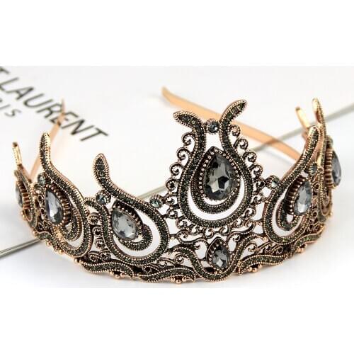Snspicems Vintage Turkish Rhinestone Tiaras Flower Crown for Women Ethnic Wedding Hair Jewelry Antique Gold Color Kids Gift 2020