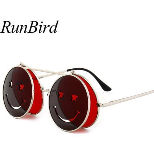 RunBird Steam Punk Sunglasses Round Designer Metal Frame Gothic Vintage Sun Glasses Retro Men Womens STEAMPUNK Sunglass 1224R