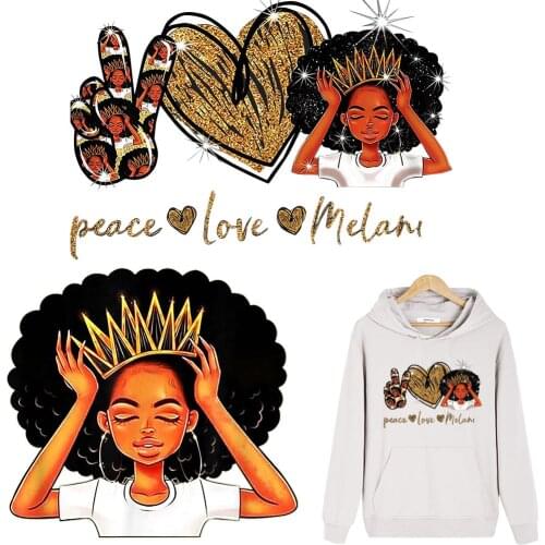 Thermo-Sticker Love Heart Afric Girl Iron On Patches For Clothes Appliques DIY Fashion Women T-Shirt Decals Heat Transfer Patch