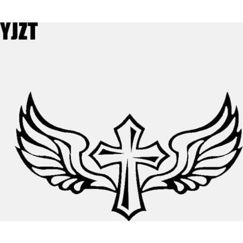 YJZT 15.7CM*8.9CM Cross Wings Christian Decal Vinyl Car Sticker Faith Black/Silver C3-1310