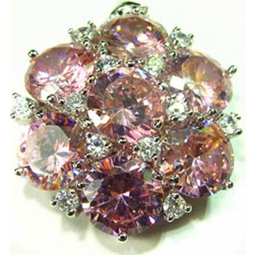 Fleure Esme Jewelry & Accessories Christmas Pendants Shinning For Women Gifts Hyperbole Pink Cubic Zirconia Rhodium Plated R652