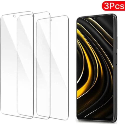 3Pcs Ultra Thin For Xiaomi Poco M3 Glass Full Cover on Xiomi Pocophone Poko M3 Protective Glass Screen Protector Shockproof Film
