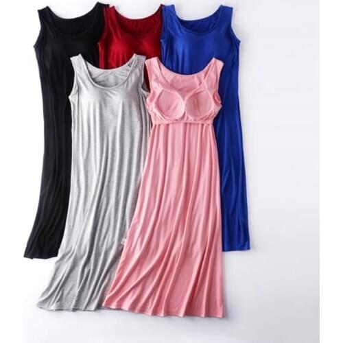 Sexy sleepwear women new sleeveless vest dress woman nightgowns chest bra padded nightdress female modal cotton nightshirt M-4XL