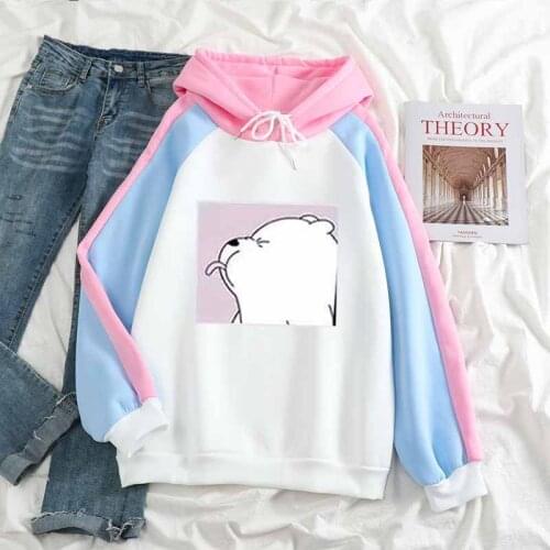 Oversized Hoodie Streetwear Women Autumn Winter Long Sleeve Fleece Thick Warm Korean Fashion Print Bear Cute Kawaii Sweatshirt