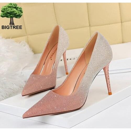 2021 Woman 9cm Glitter High Heels Sequins Scarpins Pumps Female Silver Gold Escarpins Lady Wedding Bridal Scarpins Talons Shoes