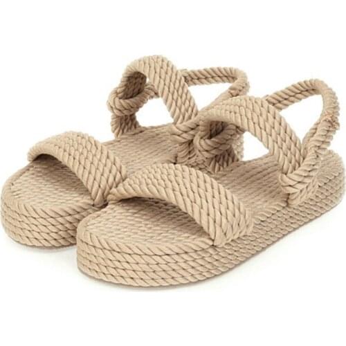 Top Quality Gladiator Hemp 2020 Flat Slip On Straw Summer womens Sandals Shoes Woman