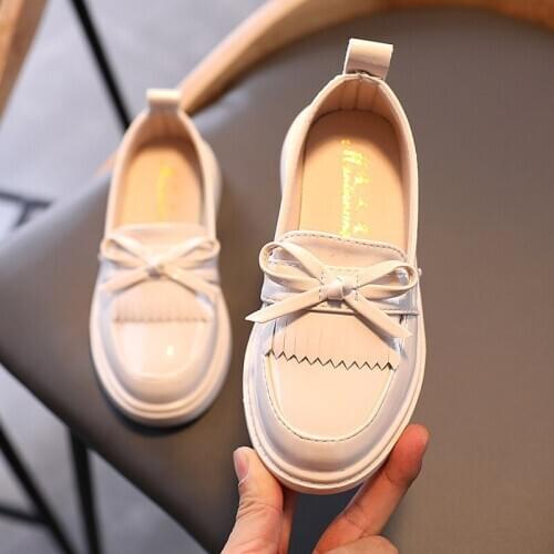 6-12 years Girls Shoes Fringed Loafers Girls Bowtie Slip on Shoes Patent Leather Anti-Slippery Casual Shoes Kids Children Flats
