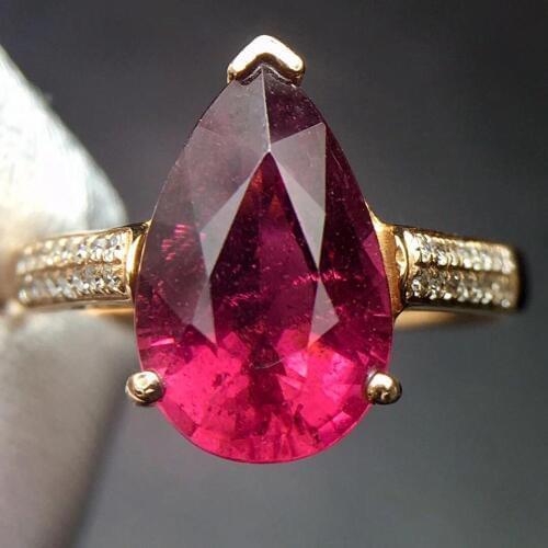 Rubillite Ring Fine Jewelry Pure 18 K Gold Natural Rubi Tourmaline 2.9ct Gemstone Diamond Gift Female Rings for Women Fine Ring