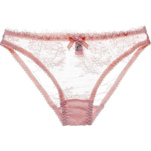 Womens Underwear Sexy See Through Temptation Hip Up Panties Hollow Lace Low-Rise Cotton Crotch Briefs