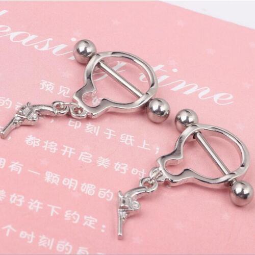 1 piece 1.6*16*6mm 14G Punk Rock Handcuff Nipple Shield Rings Body Piercing Jewelry Gun Charm Nipple ring For Women Gift
