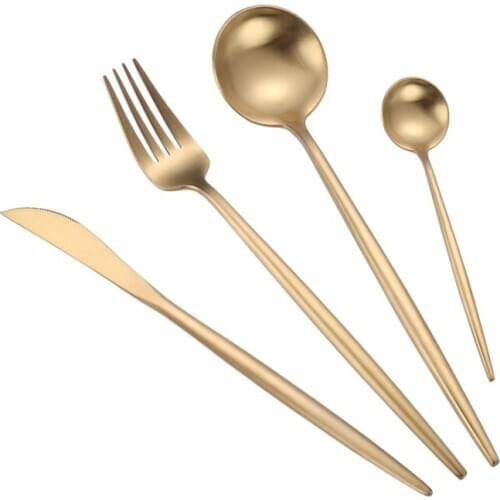 1pcs Stainless Steel Travel Dinnerware Tableware Gold Spoon Fork Knife set Dinner Forks Kitchen Knife Coffee Tea Spoons Dropship